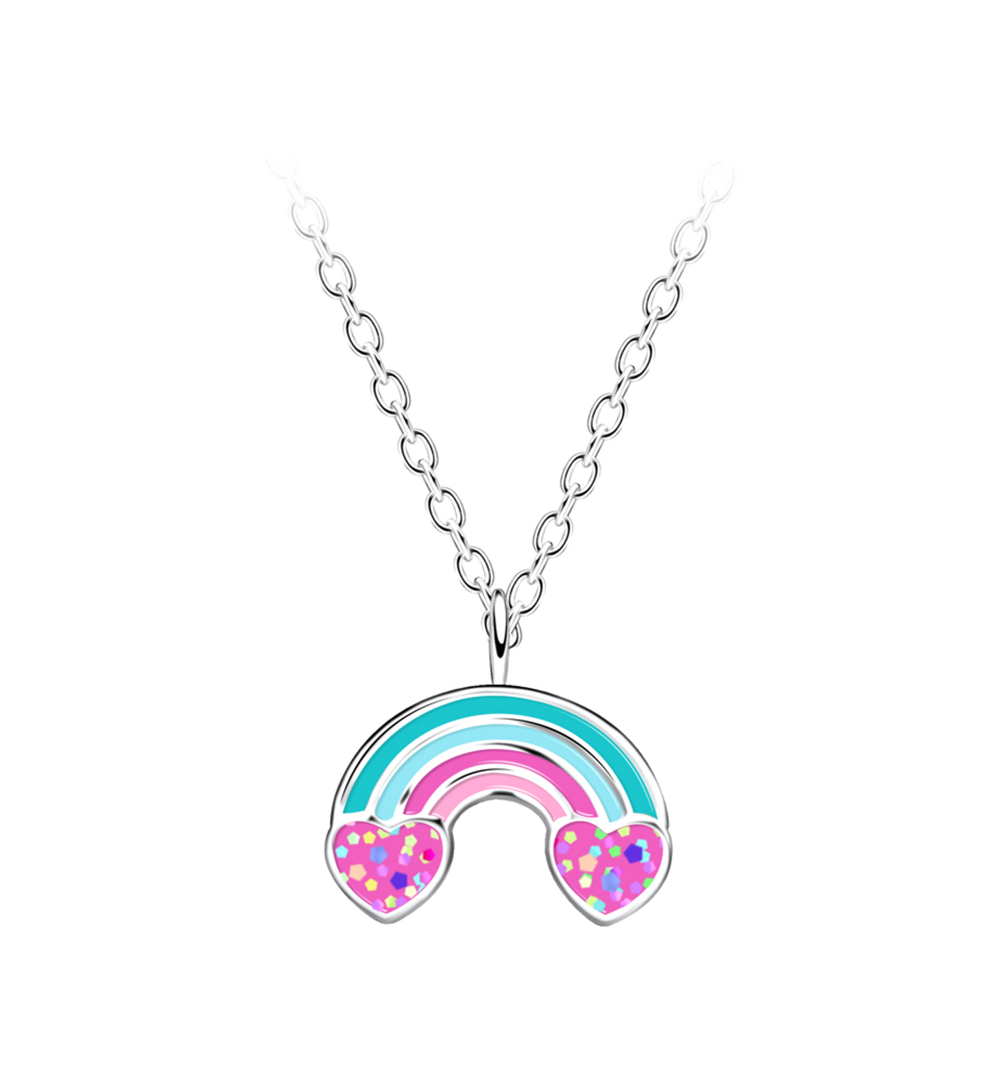 Rainbow With Pink Heart Necklace