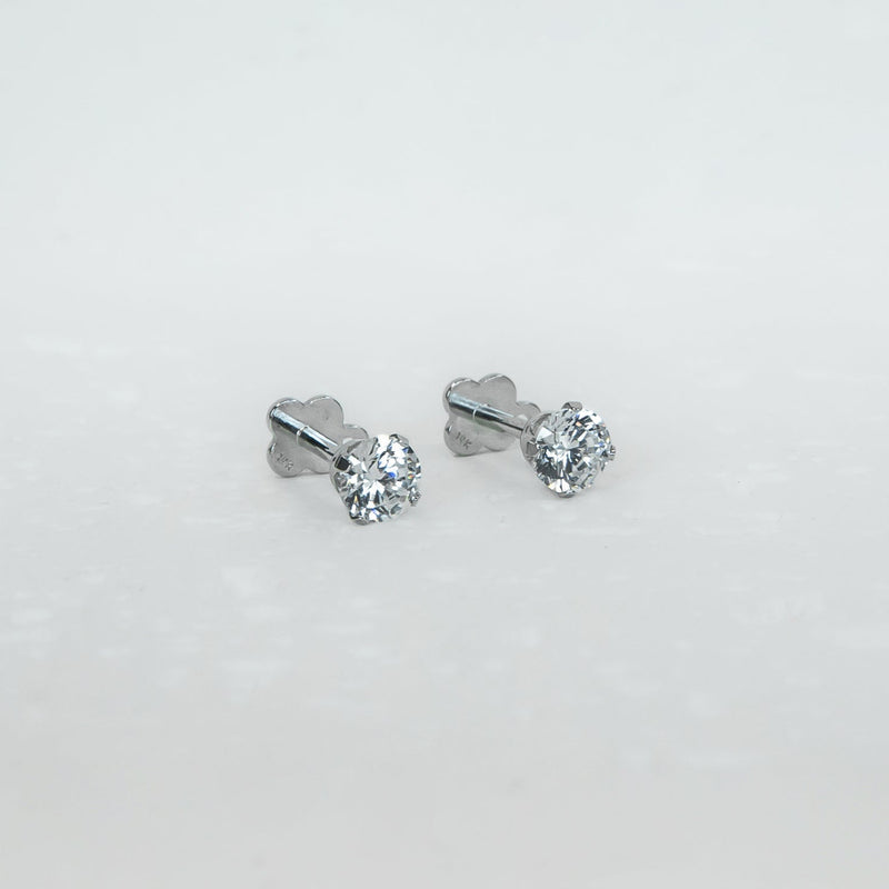 14K White Gold Screwtube 4mm+6.5mm (per pair)