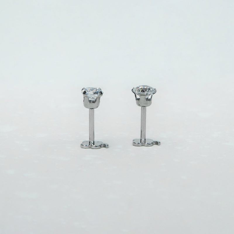14K White Gold Screwtube 4mm+6.5mm (per pair)