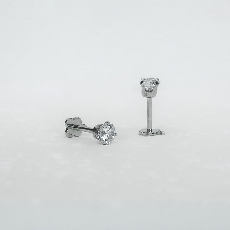 14K White Gold Screwtube 4mm+6.5mm (per pair)
