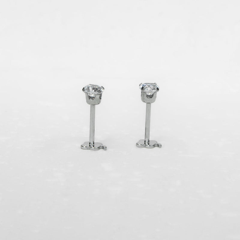 14K White Gold Screwtube 4mm+8mm (per pair)