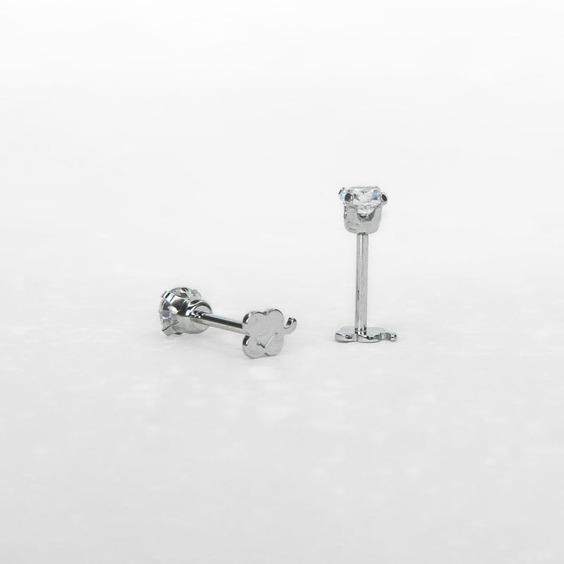 14K White Gold Screwtube 4mm+8mm (per pair)