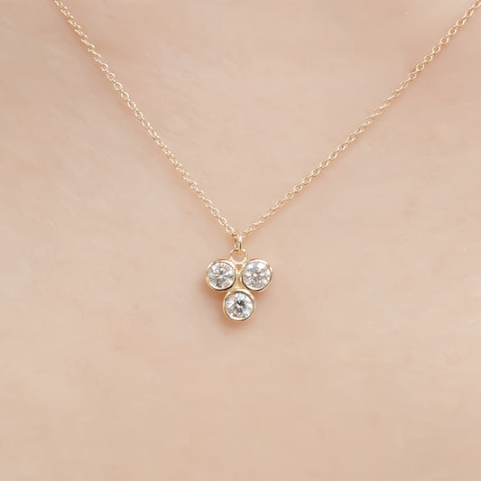 14K Yellow Gold Diamond Triplet Pendant Necklace with 42-inch chain, available at Stellar Malaysia