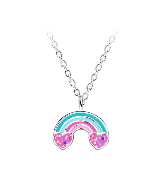 Rainbow With Pink Heart Necklace
