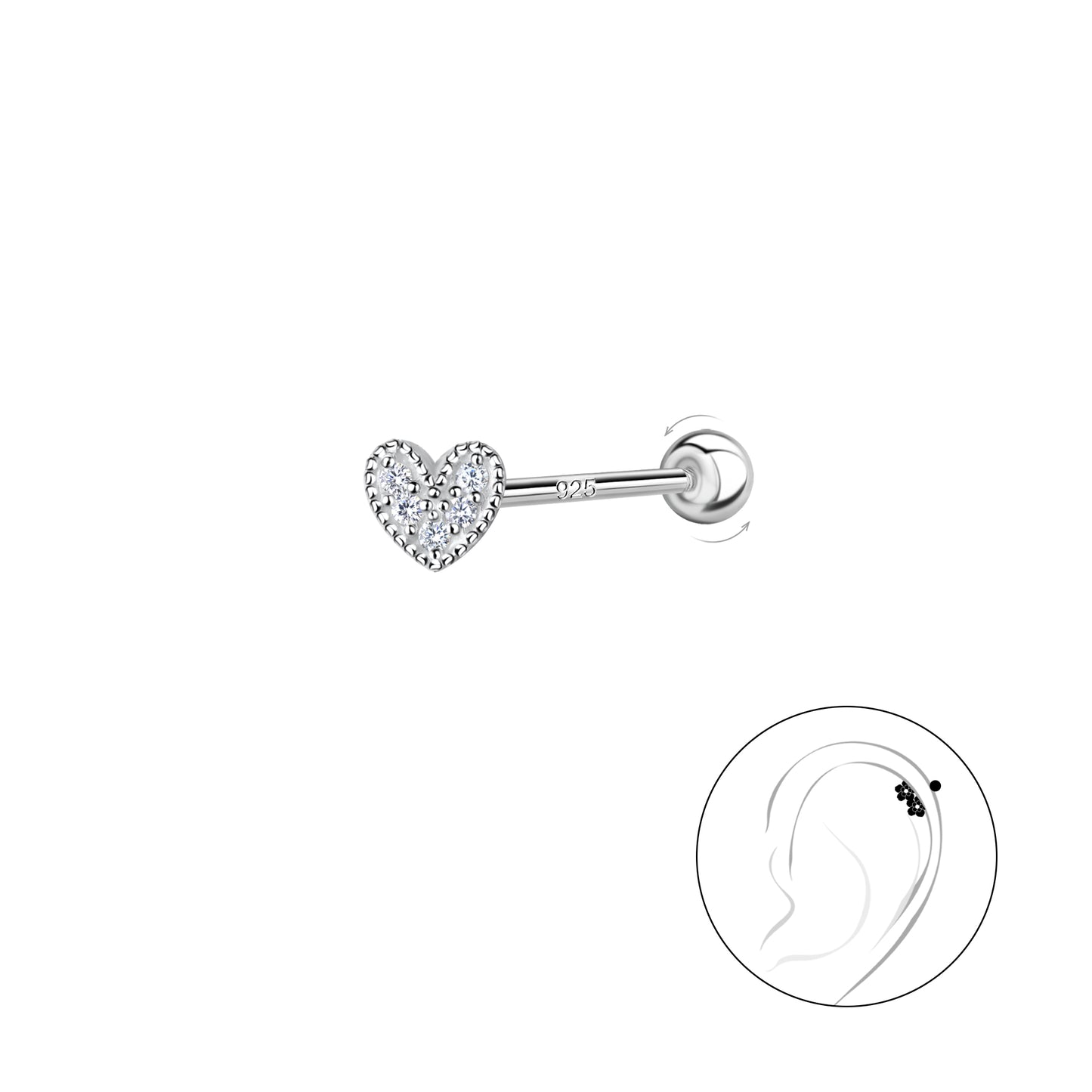 Heart Ball Screwback (Per Piece)