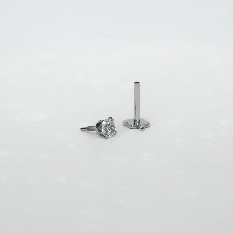 14K White Gold Screwtube 3mm+6.5mm (per pair)