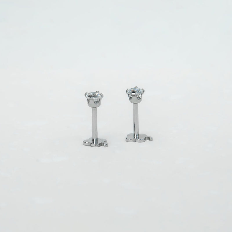 14K White Gold Screwtube 3mm+6.5mm (per pair)