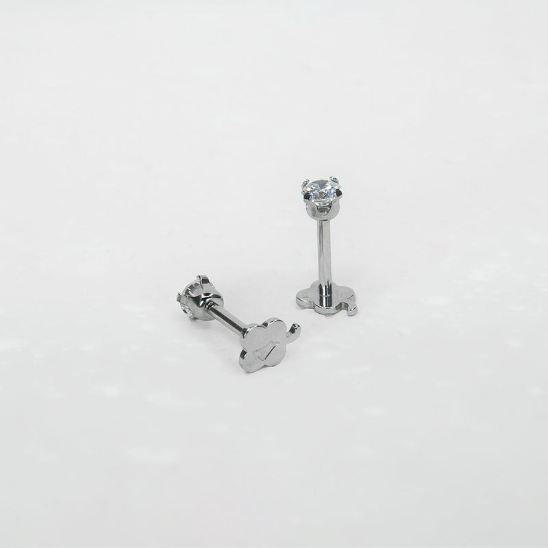 14K White Gold Screwtube 3mm+6.5mm (per pair)