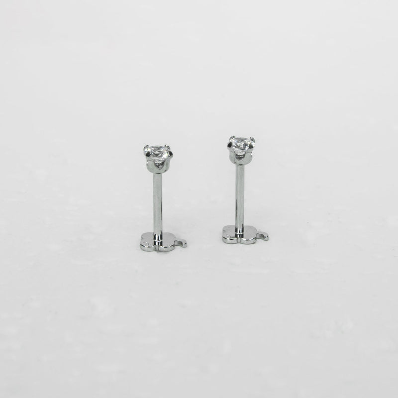 14K White Gold Screwtube 3mm+8mm (per pair)