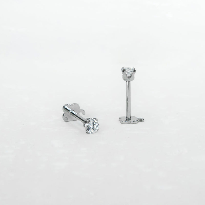 14K White Gold Screwtube 3mm+8mm (per pair)