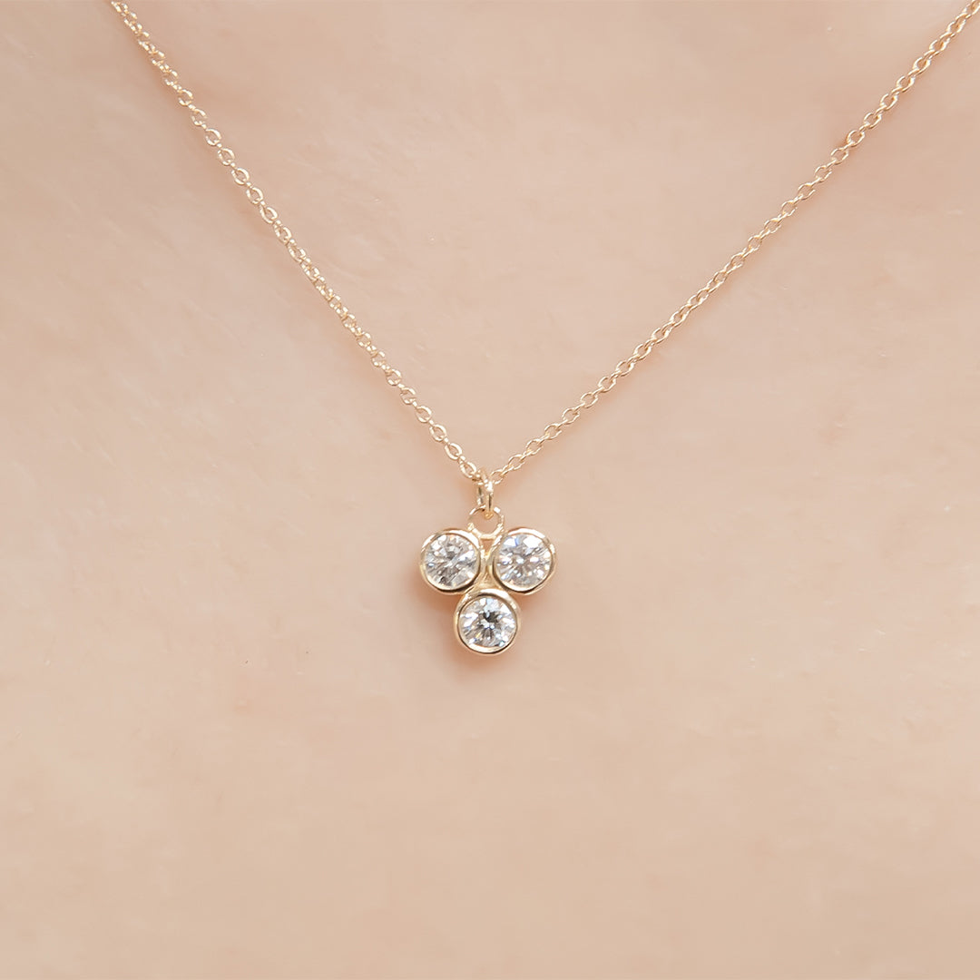 14K Yellow Gold Diamond Triplet Pendant Necklace with 42-inch chain, available at Stellar Malaysia