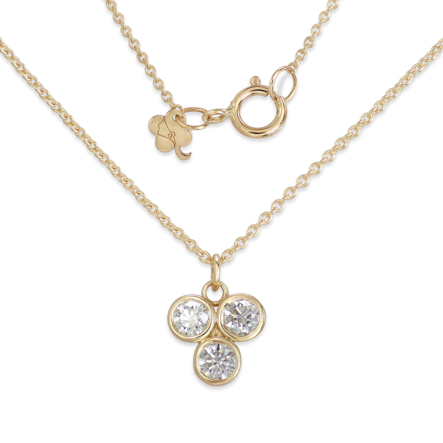 Elegant Diamond Triplet Pendant Necklace in 14K Yellow Gold with a 42-inch chain, featured at Stellar Malaysia